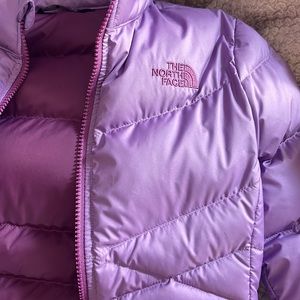 Purple puffer north face jacket